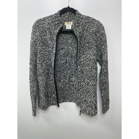 Talbot's Wool Blend Black White Zip Up Knit Cardigan Sweater Mock Turtleneck‎ S - Picture 5 of 11